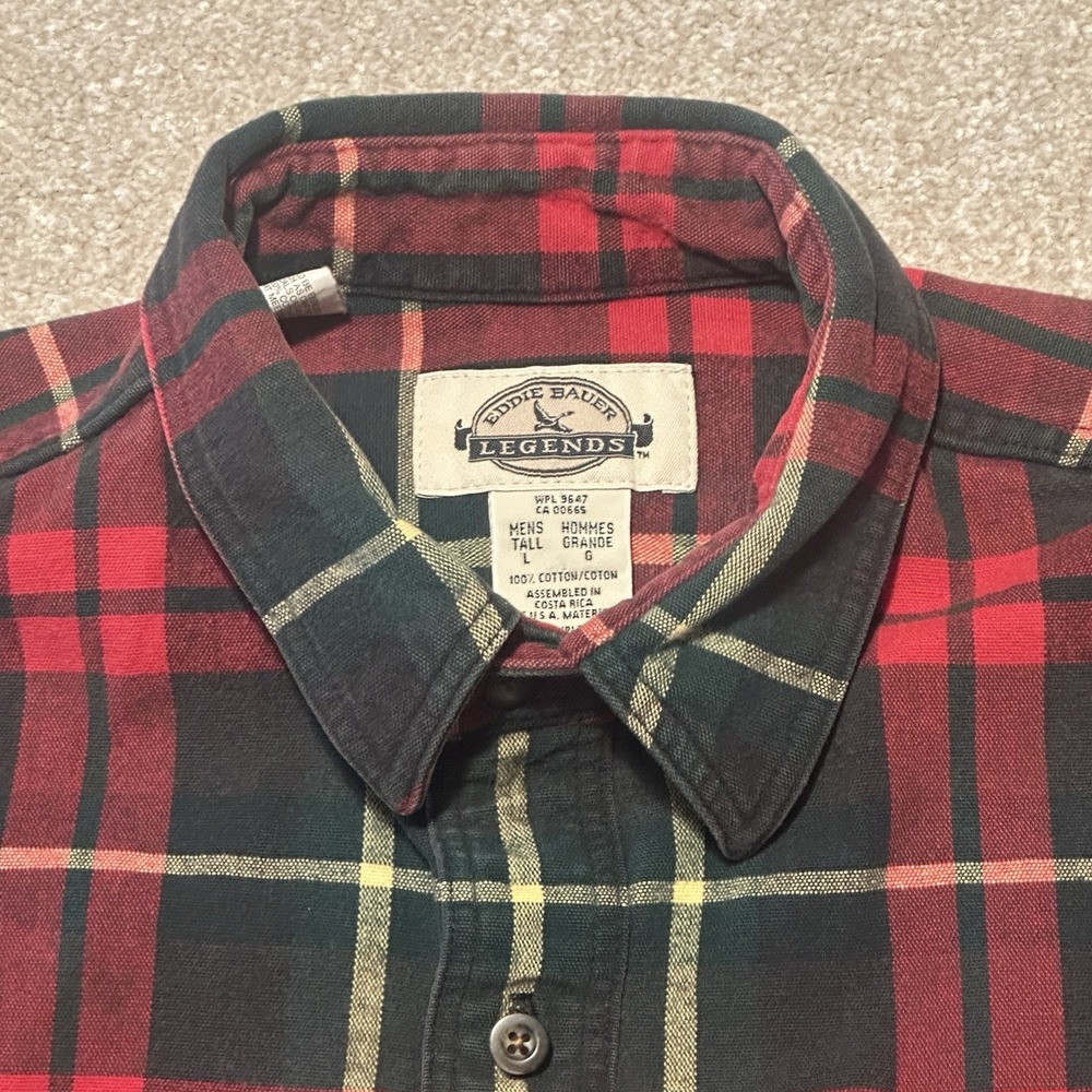 Eddie Bauer Legends Shirt Men's L  Plaid Flannel Button Up Red Heavy Pockets VTG - Picture 2 of 7